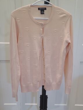 SELECT + TREND Women's Light Pink Embossed Heart Cardigan Sweater